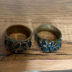 2 custom made copper electroformed rings from Etsy with black tourmaline crystal